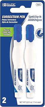 BAZIC Correction Pen, Precise Metal Tip Applicator, Fine Point Corrections Fluid, White Out Liquid (2/Pack), 144-Packs