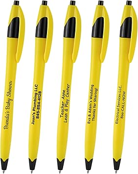 (500 Pack of Yellow | Tip-Top Ball Point Pens | Black Ink Pens Medium Point | Retractable Pens Bulk | Tropical Pen, Black Trim Smooth Writing Pens for Journal No Smudge, Office Pens