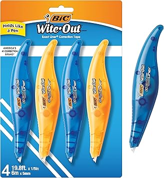 BIC Wite-Out Brand Exact Liner Correction Tape, 19.8 Feet, white Correction Tape, Fast, Clean and Easy to Use Tear-Resistant Tape Office or School Supplies (Pack of 18, 72 Count Total)